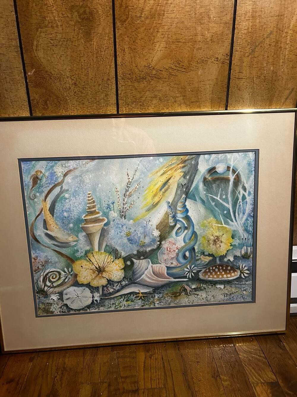 Katherine Bobel Watercolor Painting Shells And Other Things Framed Art